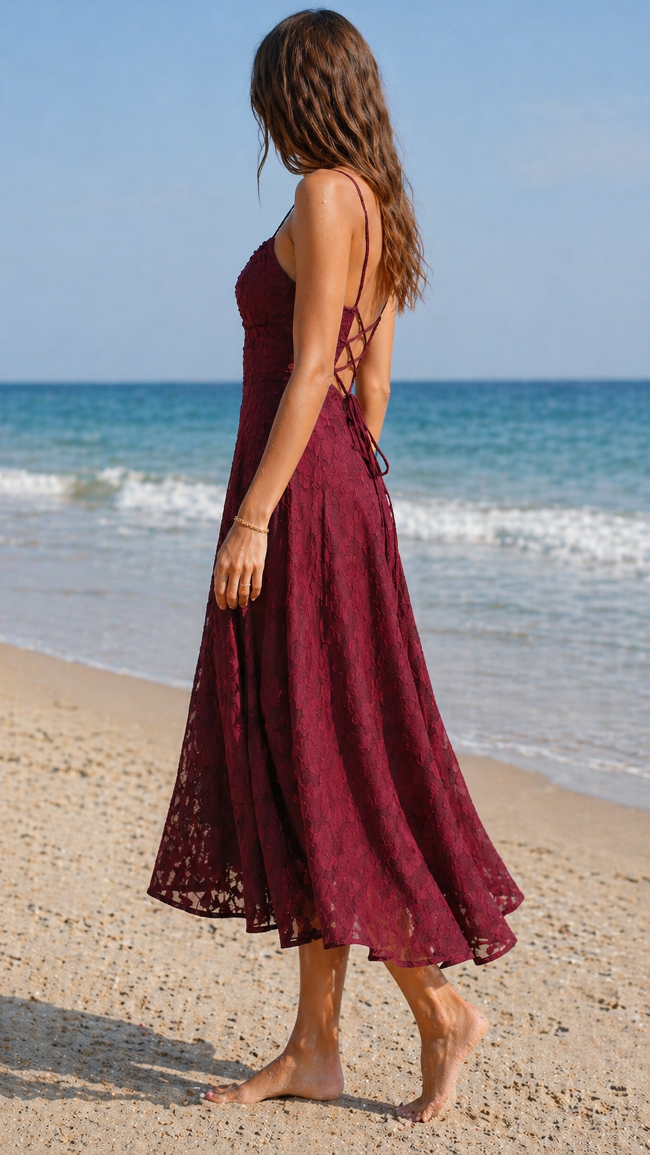 Vestido Jacquard Rojo Vino Elegante